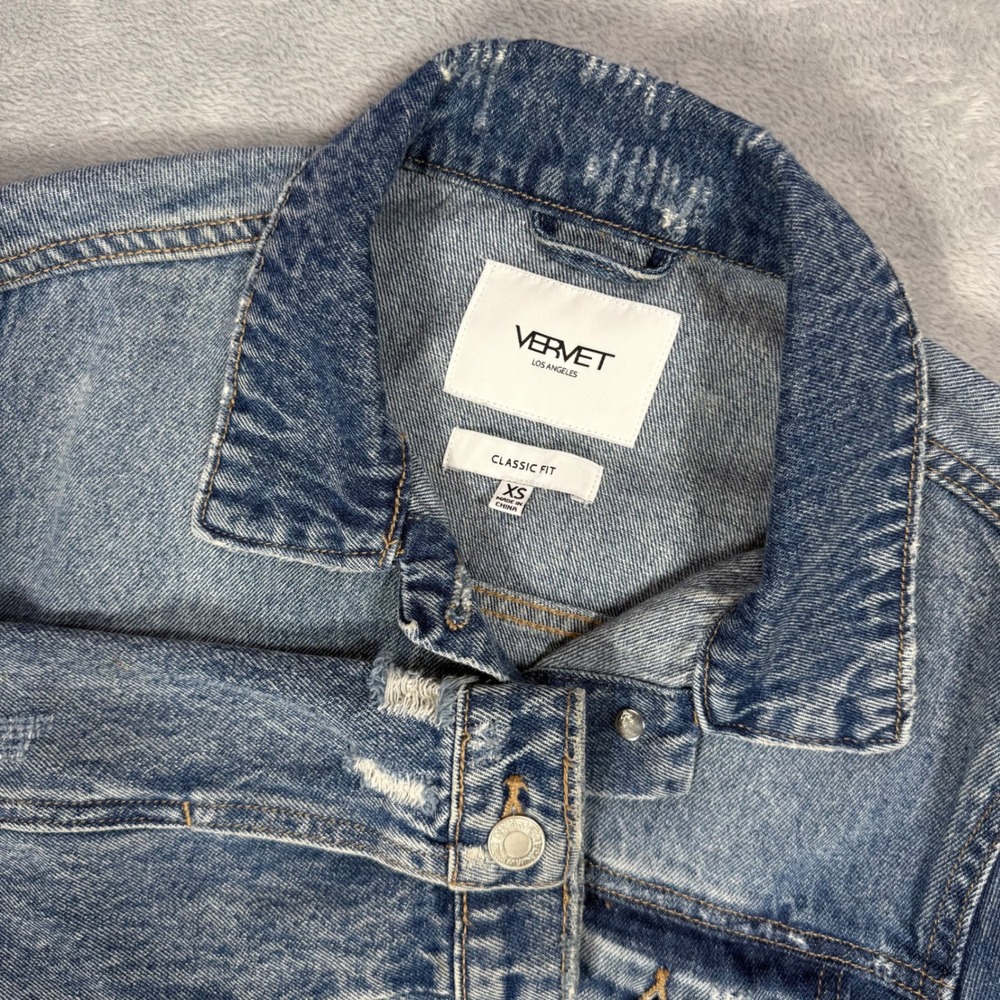 Vervet Los Angeles Classic Fit Denim Jacket Distressed Frayed‎ Size XS